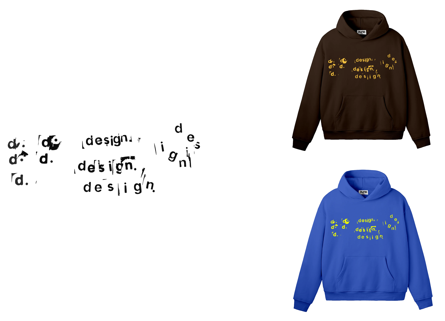 Visual Frontiers design in black, with brown and blue hoodie mockups